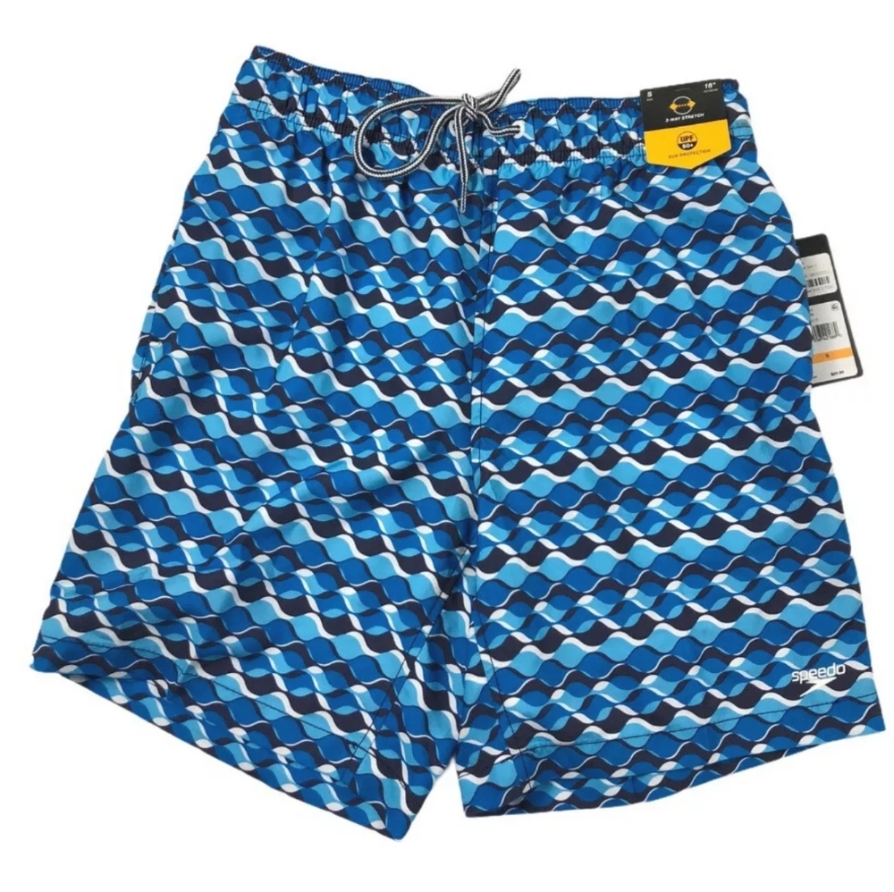 NWT Speedo Men's Blue Geometric Volley Swim Trunks